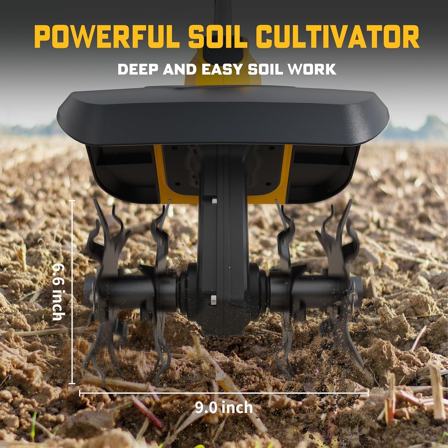 Cordless Tiller Cultivator Compatible with Dewalt 20V Battery(Tool Only), Electric Garden Tiller w/360 RPM, 9In Tilling Width and 6.6In Depth Garden Rototiller for Lawn/Soil Cultivation