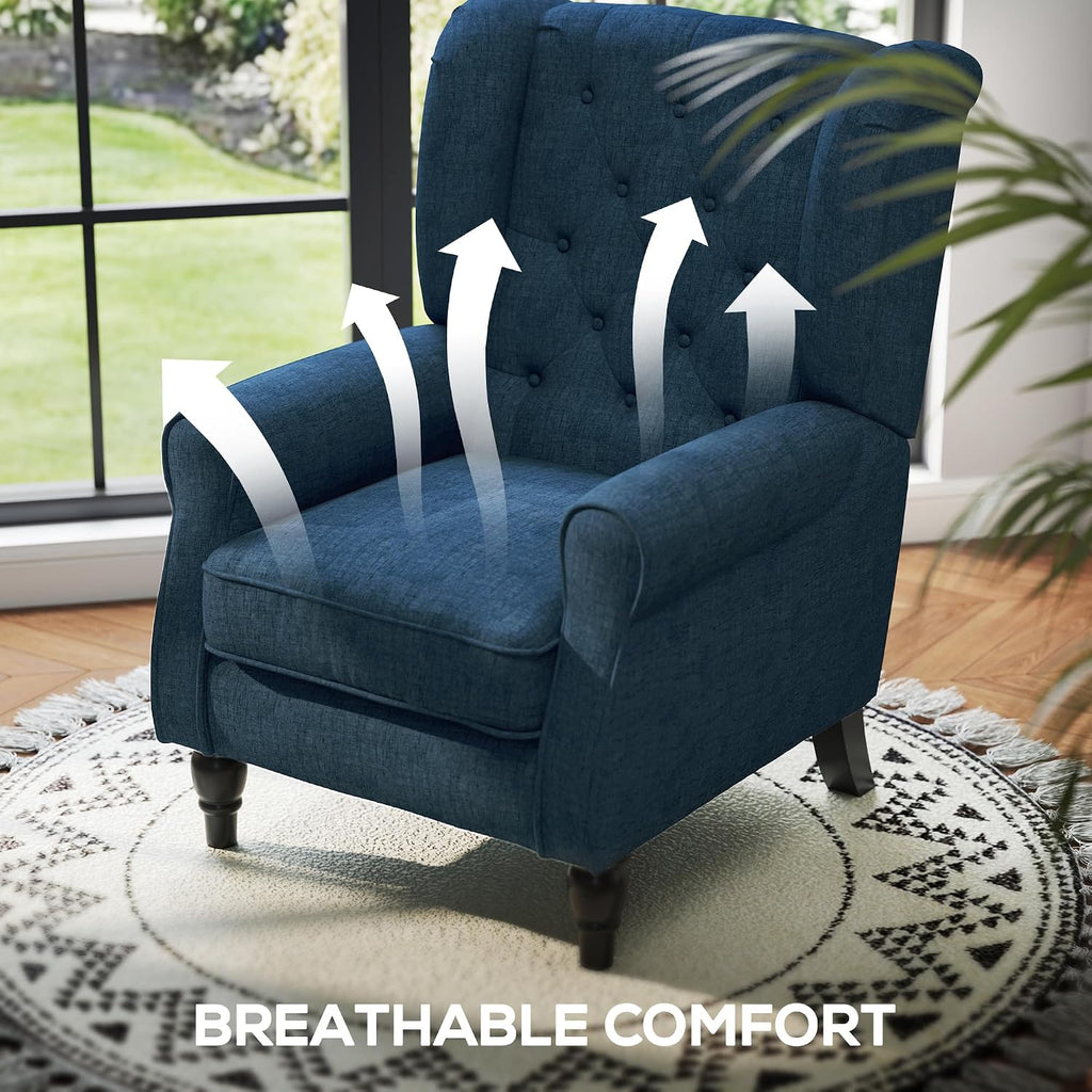 HOMCOM Mid-Century Modern Accent Chair, High Wingback Reading Chair, Button-Tufted Upholstered Fabric Armchair with Retro Wood Legs for Apartment, Living Room, Bedroom, Blue