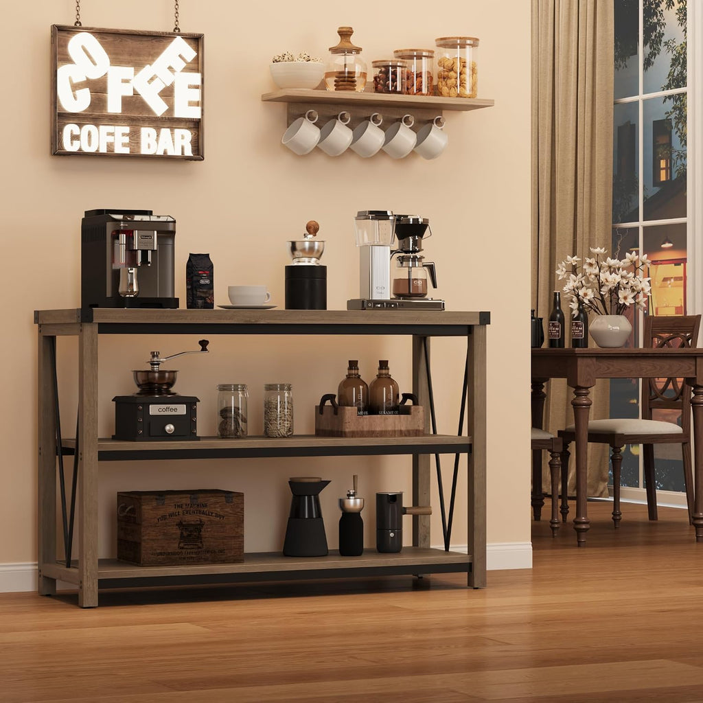 GAOMON Farmhouse Entryway Table,47 Inch Narrow Long Console Table with Storage, 3 Tier Wood Console Table for Living Room, Behind Couch Table, Hallway Table for Foyer, Entryway Furniture-Grey