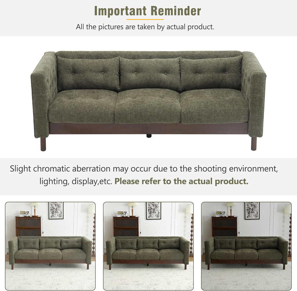 Christopher Knight Home Marloo 3 Seater Sofa Couch, Upholstered Couch, Linen-Like Tufted Back Sofa with Arm Rest, Rubberwood Legs, 78' Spacious Seating for Living Room Home Rest, Dark Green
