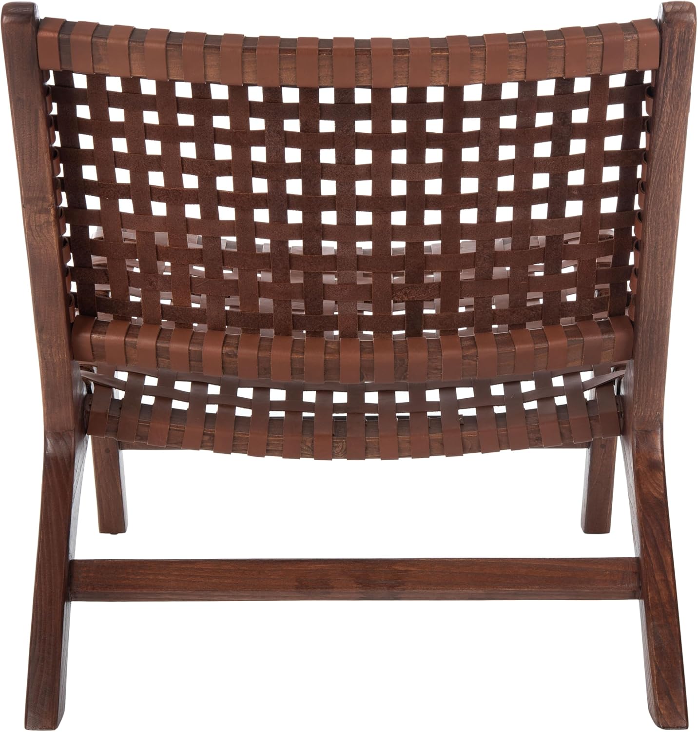 SAFAVIEH Home Collection – Luna Brown & Cognac Leather Woven Accent Chair, Solid Wood Frame, Contemporary Lounge Chair, Fully Assembled (ACH1002B)