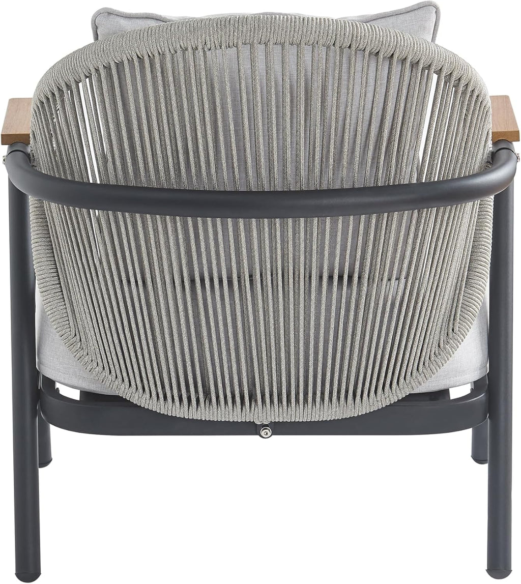 Christopher Knight Home Vine Iron Patio Club Chair Set of 2, Outdoor Accent Chair with Cushions, Wooden Patio Armchair, Ergonomic Comfy Reading Chair for Balcony, Backyard, Garden, Dark Grey+Grey