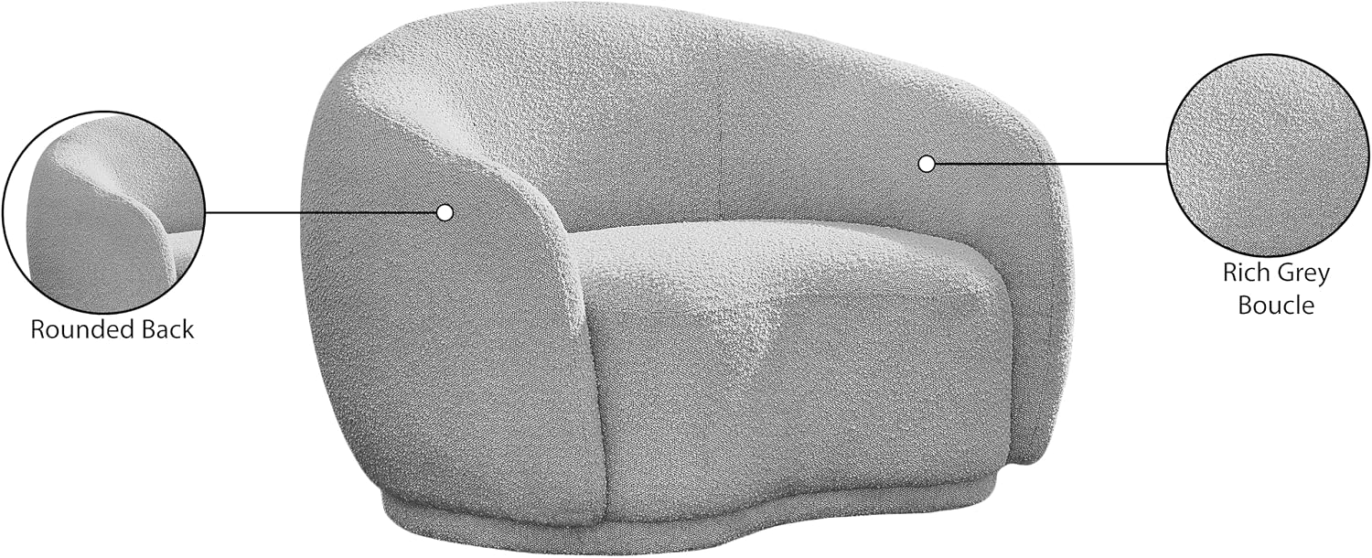 Meridian Furniture 693Grey-C Hyde Collection Modern | Contemporary Boucle Fabric Upholstered Accent Chair with Rounded Back, Grey, 42' W x 38' D x 27.5' H