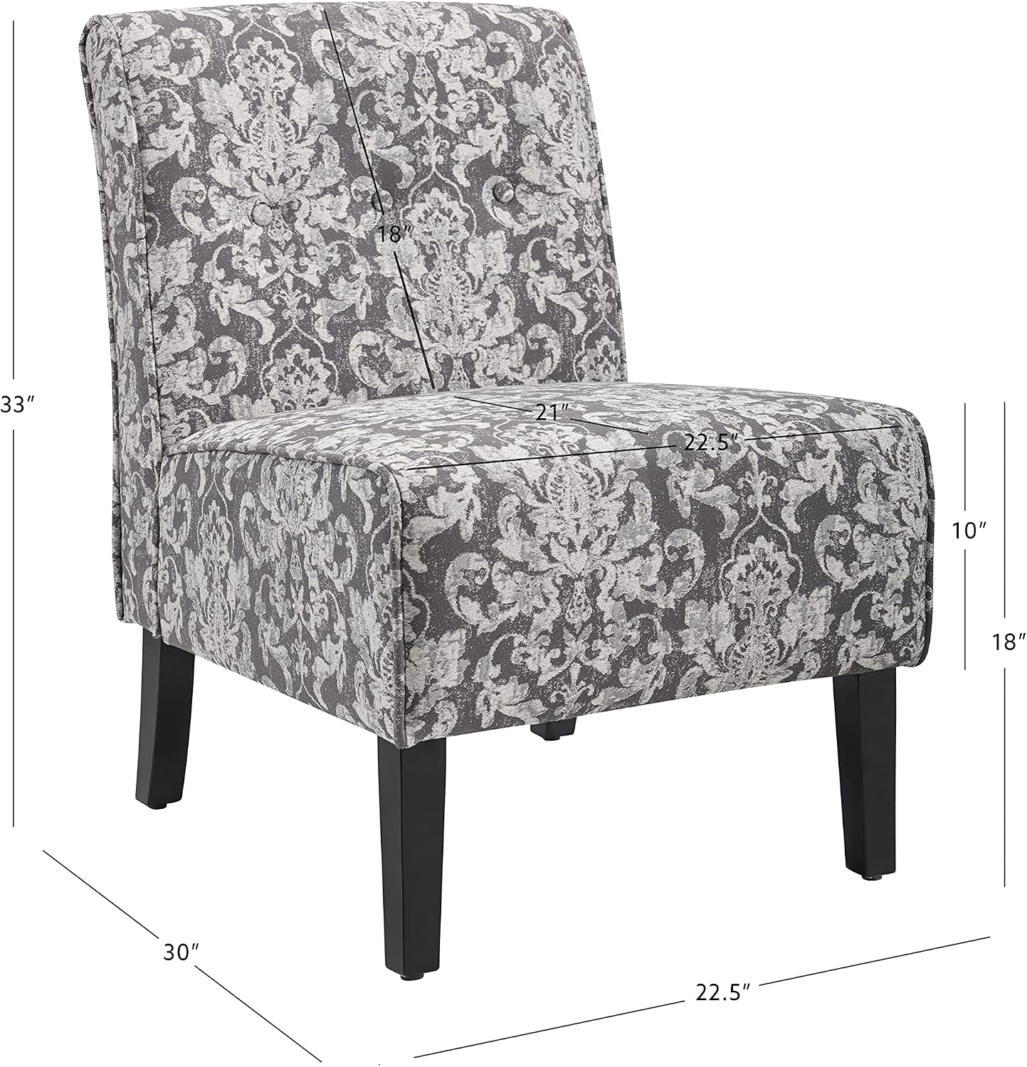 Linon Coco Accent Chair, Gray Damask