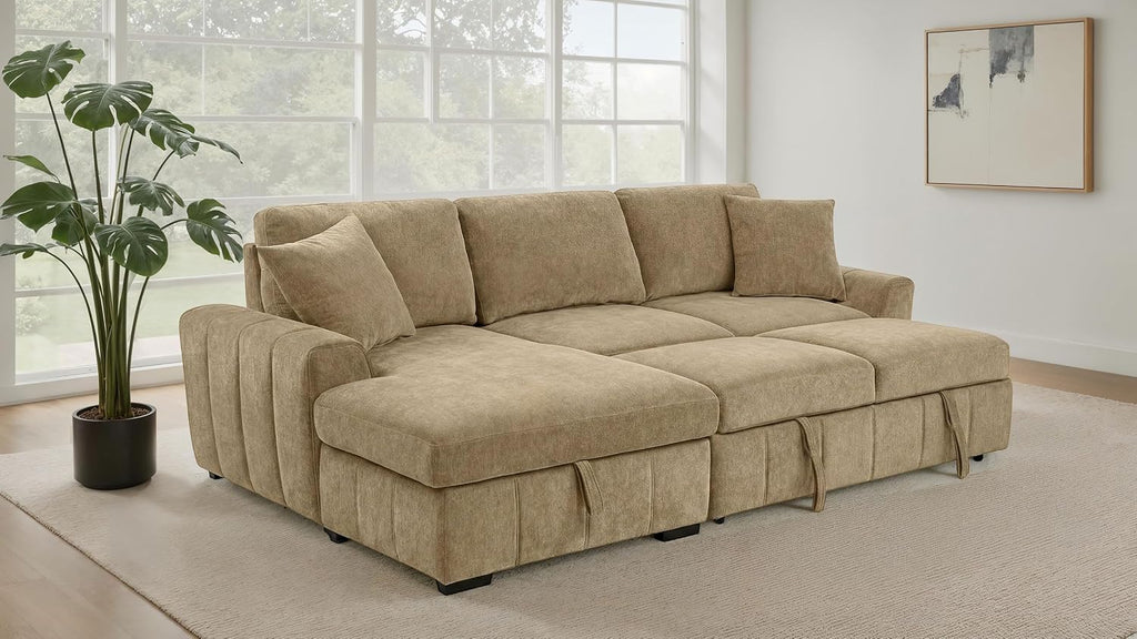Coaster Home Furnishings - Pastrana - Wood and Fabric - Sleeper Sectional Sofa with Left-arm-Facing Chaise, and Track Arms - Living Room - Camel - 500358