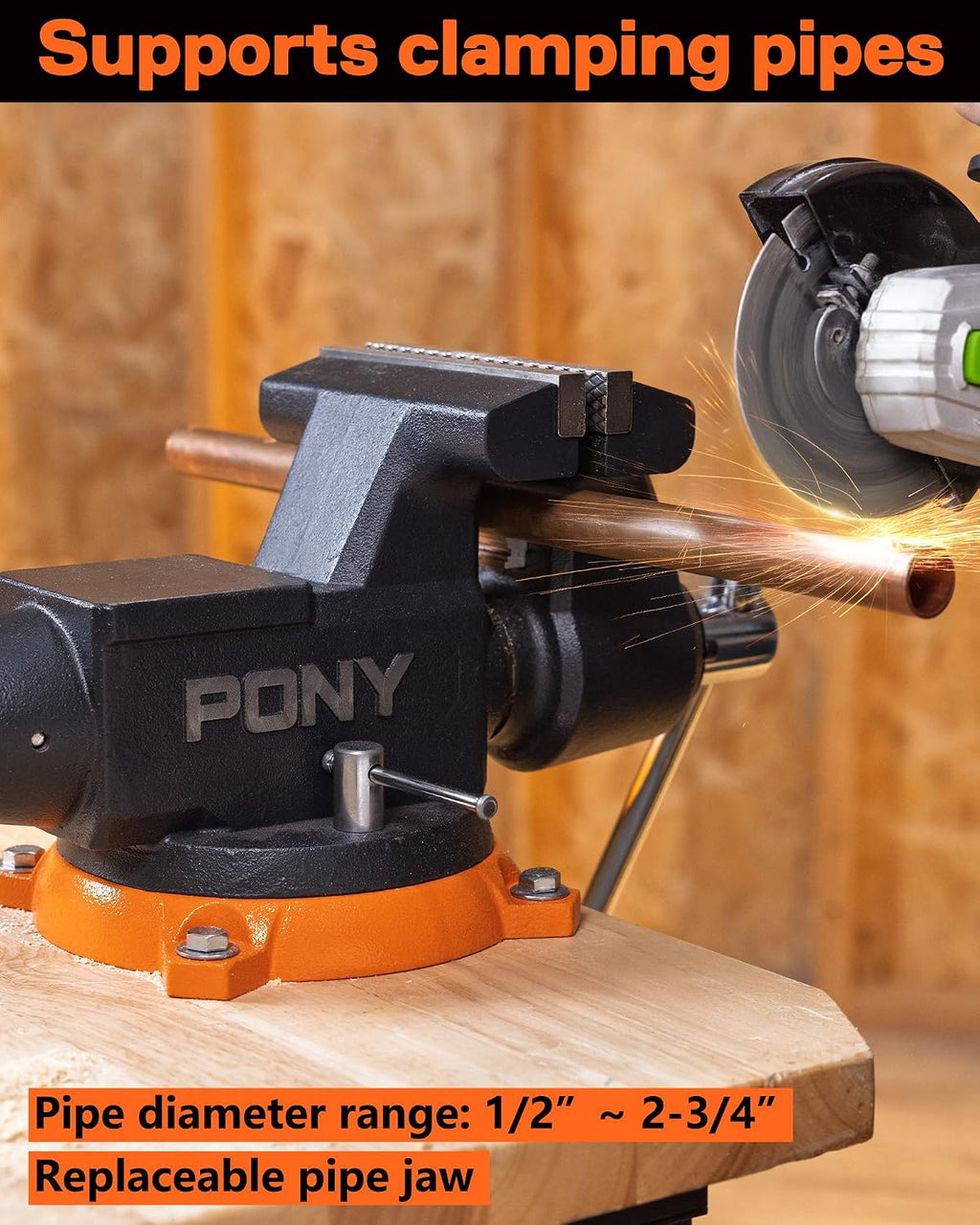 PONY 6 Inch Heavy Duty Bench Vise 8800LBS Clamping Force, Pro Workshop Workbench Vise with 360-Degree Rotatable Base and Anvil, 6-inch Jaw Opening and Width for Woodworking, Drilling, Pipe Cutting