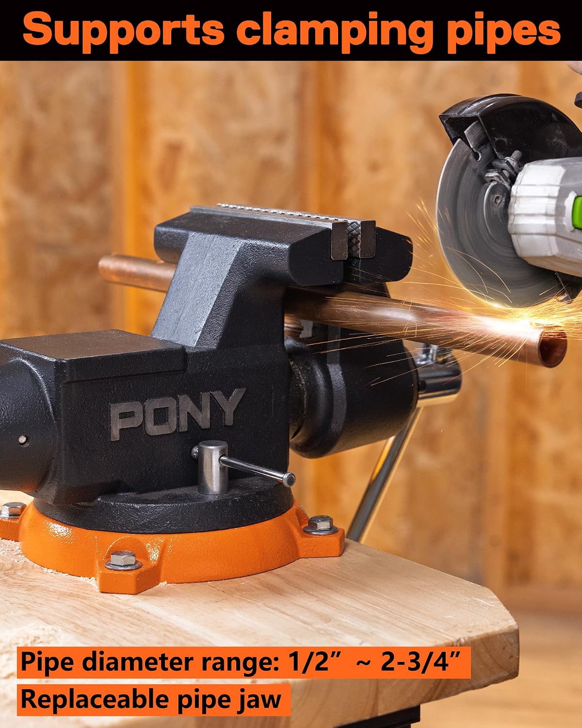 PONY 6 Inch Heavy Duty Bench Vise 8800LBS Clamping Force, Pro Workshop Workbench Vise with 360-Degree Rotatable Base and Anvil, 6-inch Jaw Opening and Width for Woodworking, Drilling, Pipe Cutting