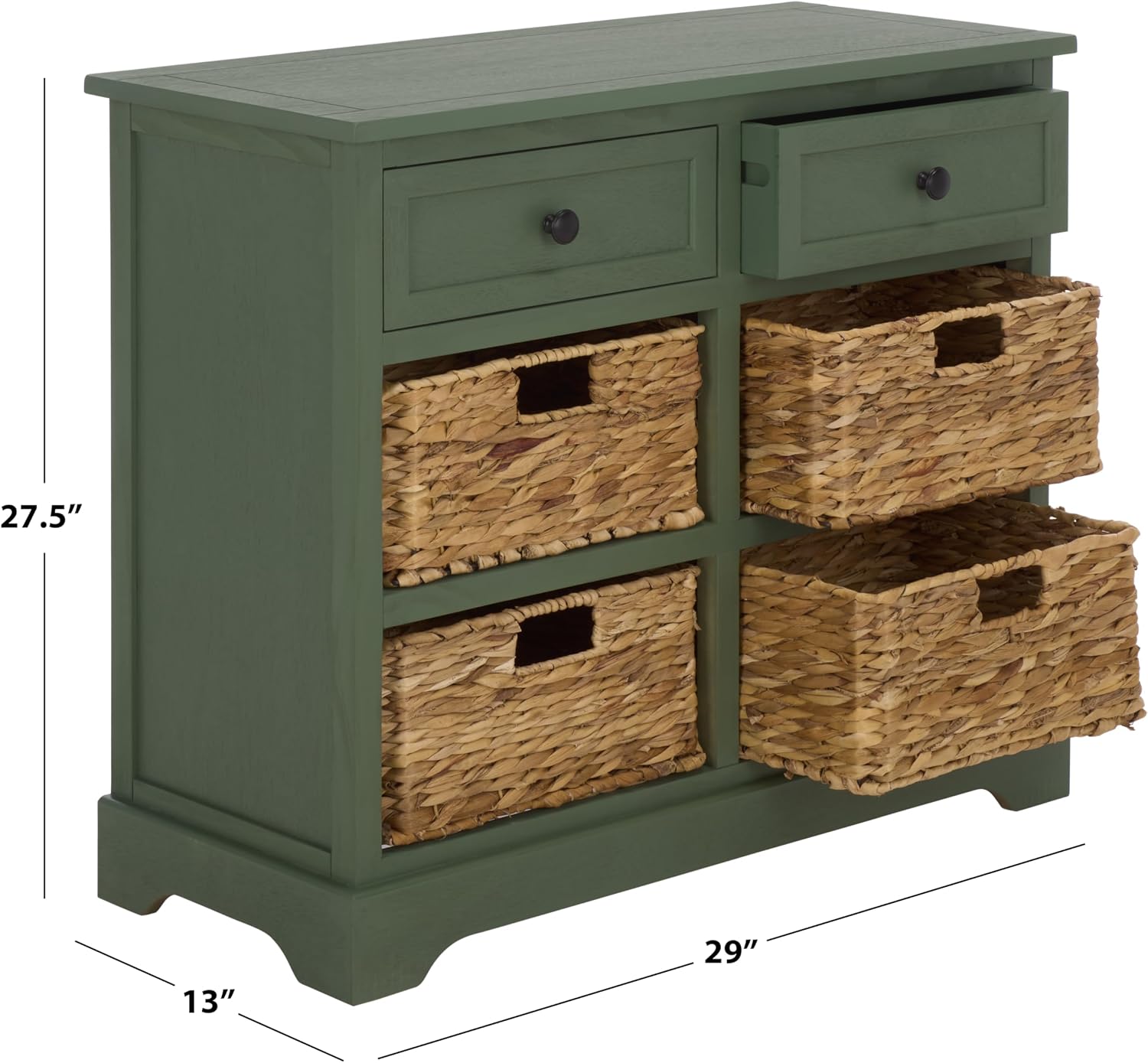 SAFAVIEH Furniture - Herman 2-Drawer Storage Unit - Dusty Green - Solid Wood - Classic Storage Design - Ideal for Living Room, Entryway, Home Office, 29'W x 13'D x 27.5'H - Fully Assembled (AMH5702L)