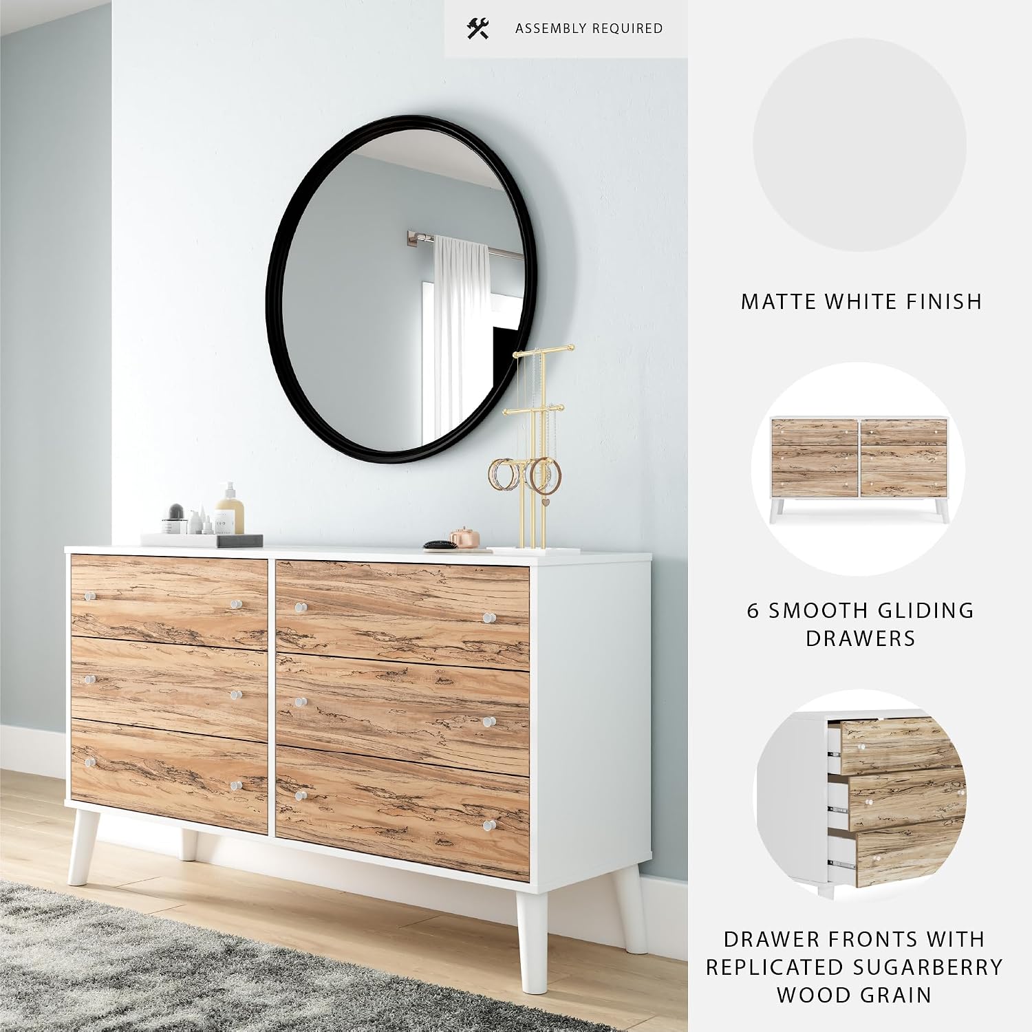 Signature Design by Ashley Piperton 6 Drawer Dresser, White & Light Brown
