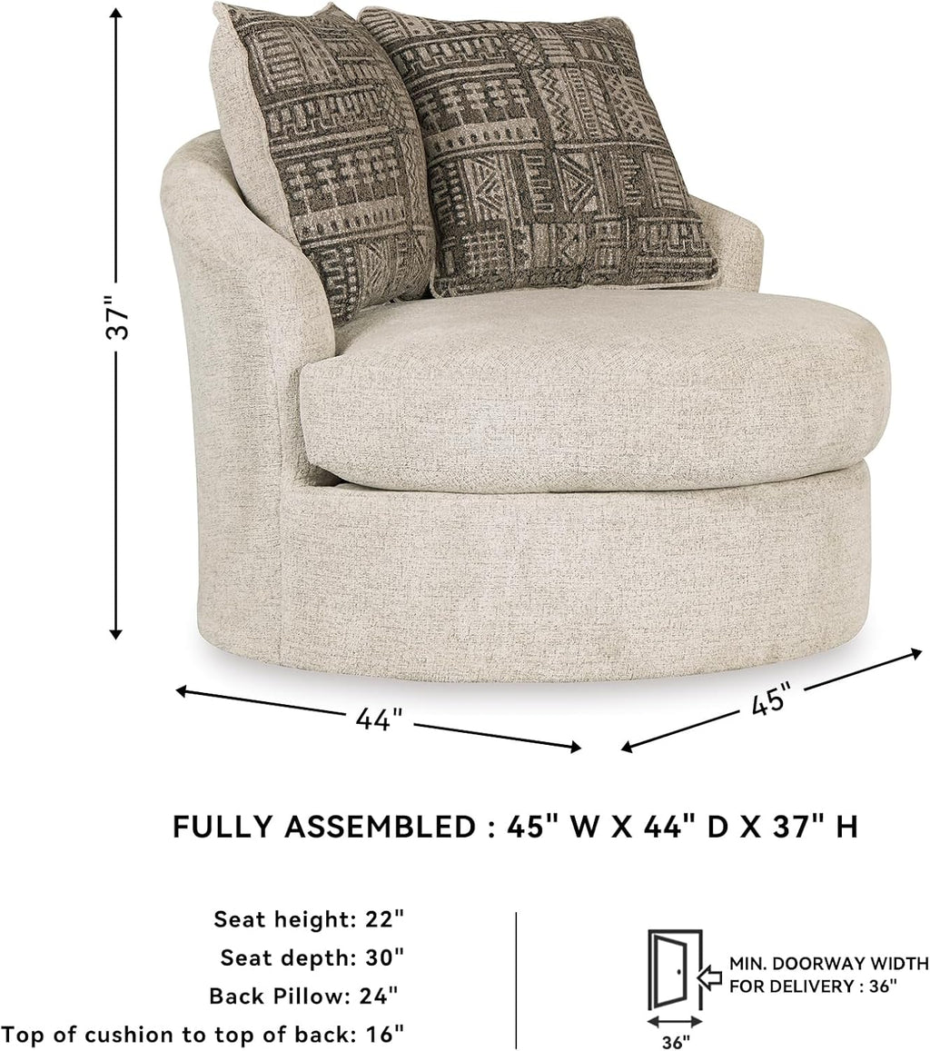 Signature Design by Ashley Soletren Contemporary Chenille 360-Degree Swivel Accent Chair, Off-White