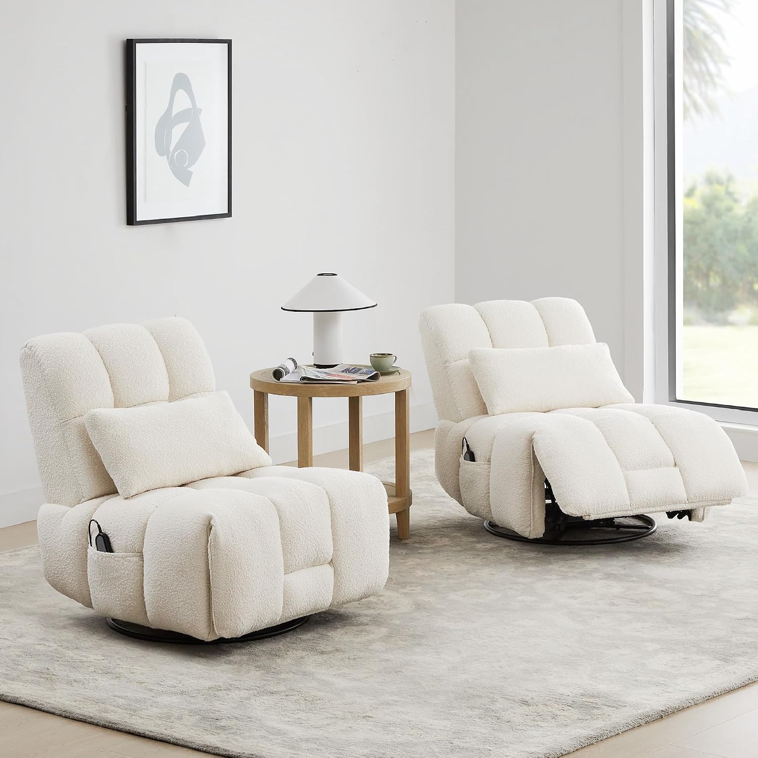Watson & Whitely Oversized Power Recliner Chair for Adults, Swivel Rocker Recliner Chair with Lumbar Support, Ultra-Comfy Glider Recliner for Living Room Theater Seating Single Sofa, Cream