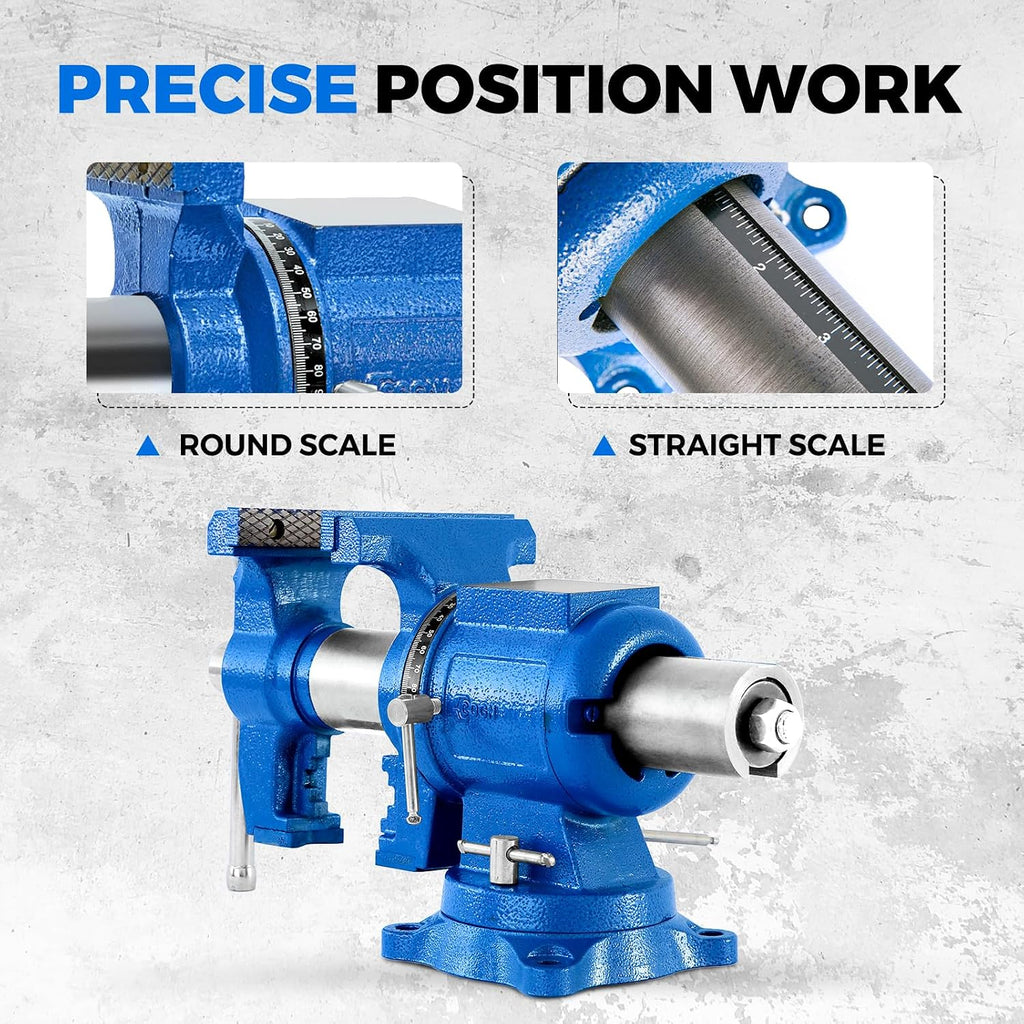 5-Inch Heavy Duty Bench Vise Ductile Iron Bench Vise 360° Multi-Purpose Bench Vice with Anvil, Clamp force 4000KG, Blue