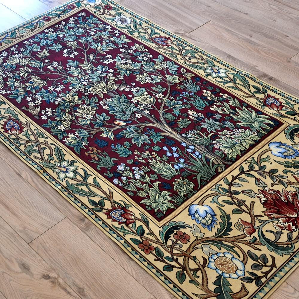 Aubelin Tapestry Long Ruby William Morris Tree of Life Fine Art Tapestry Wall Hanging Size 63'x35'