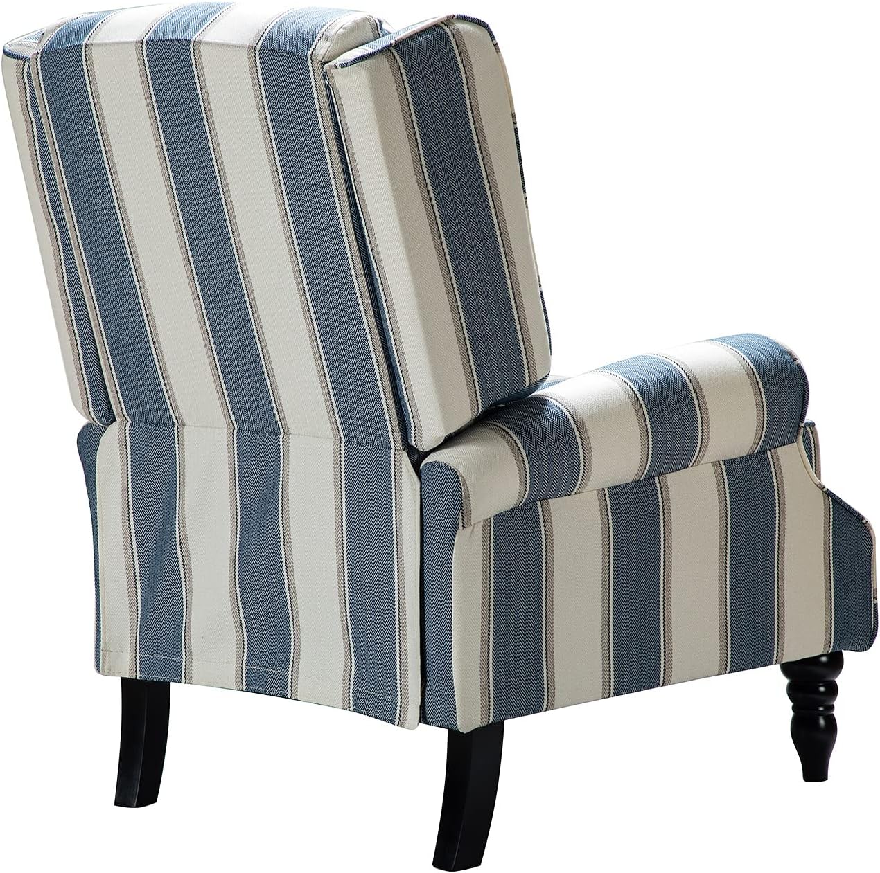 HULALA HOME Upholstered Wingback Recliner Chair Set of 2, Small Adjustable Footrest Push Back Single Reclining Sofa, Mid Century Modern Lounge Armchair for Living Room, Bedroom, Reading/Stripe Navy