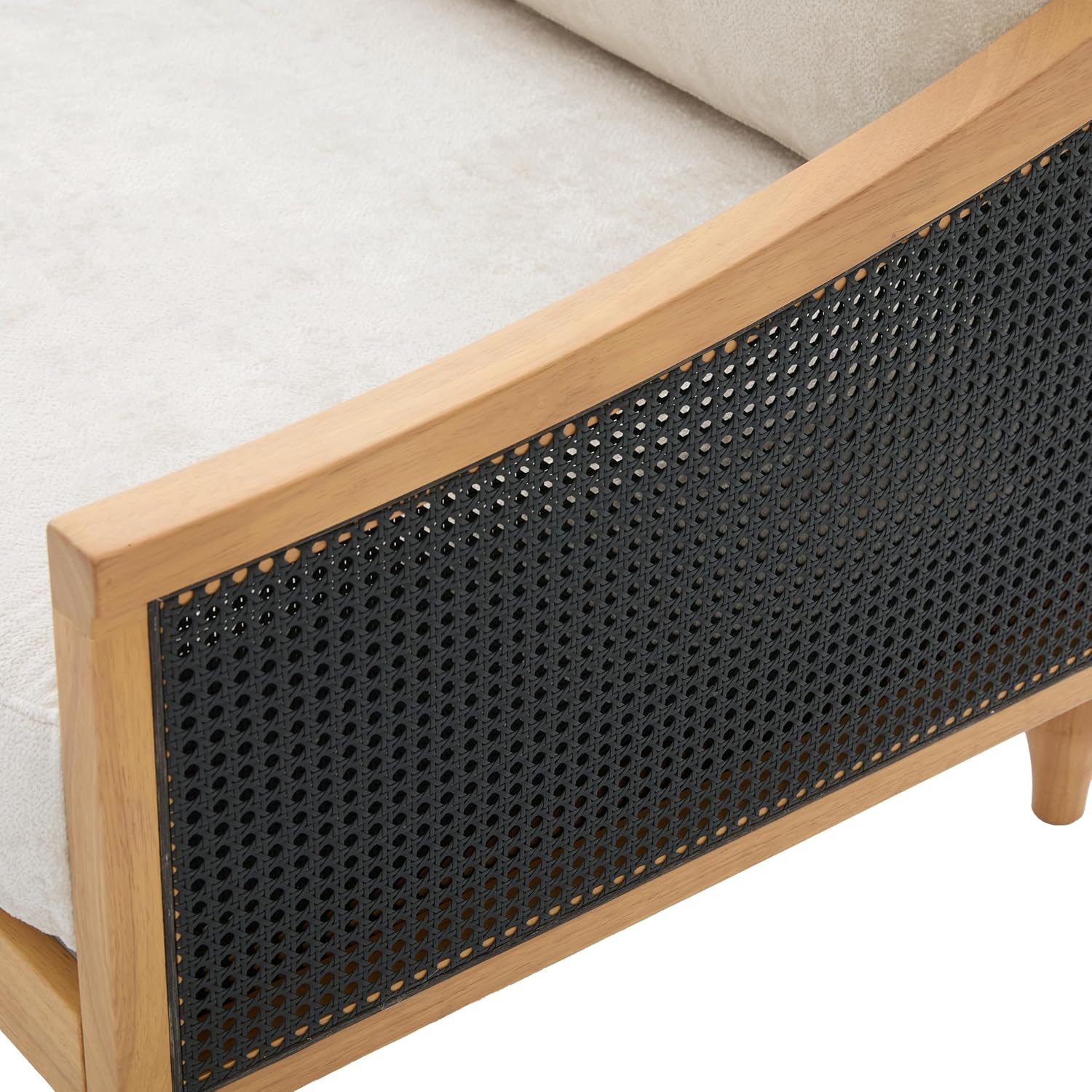 Christopher Knight Home Harper Mid-Century Loveseat Sofa Couch, 2-Seater Lounge Sofa with Rattan Armrests and Wooden Legs, Chenille Upholstered Couches for Living Room and Small Space, Black
