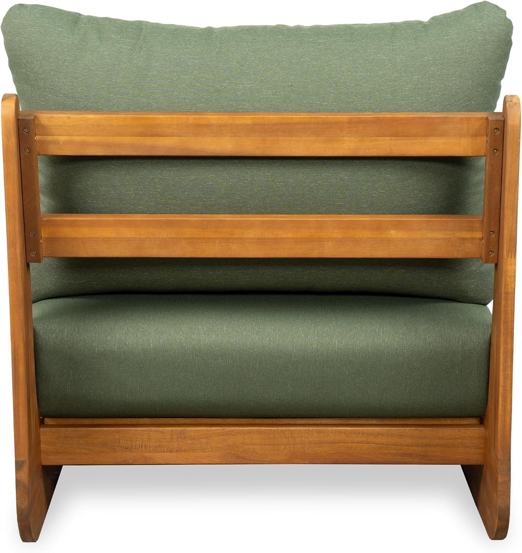 Christopher Knight Home Poppy Outdoor Club Chair with Water Resistant, Acacia Wood Lounge Chair Outdoor, Patio Low Profile Accent Chair, Comfy Reading Chair for Garden Backyard, Teak + Green