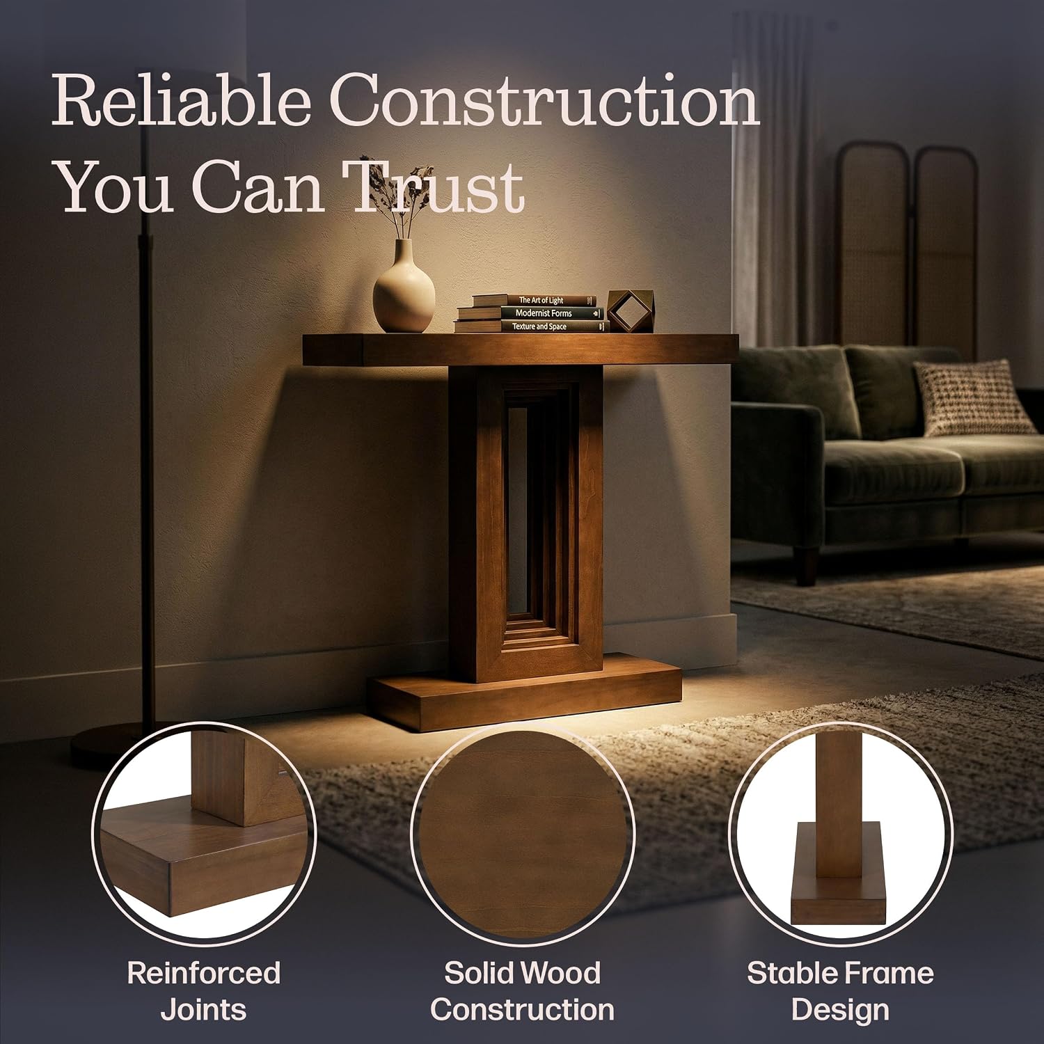 Alaterre Furniture Pismo Solid Wood Console Table - 36 Inch Modern Farmhouse Small Entryway Table - Easy Assembly Living Room Furniture for Behind The Couch, Entryway, or Hallway (Brown)