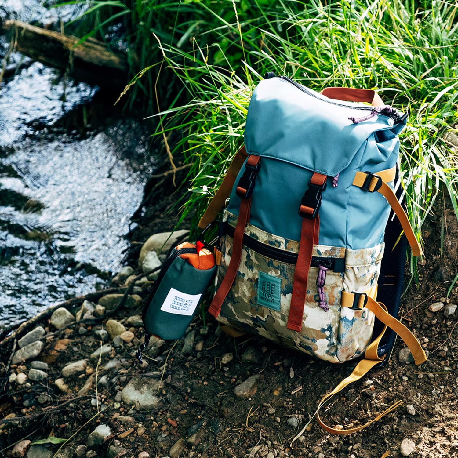 Topo Designs Rover Pack Classic Backpack - Daily Bag for Commutes, Day Trips, Hikes, Iconic Denver Design, PFAS-Free, Fair Trade (Stone Blue/Ash Green)