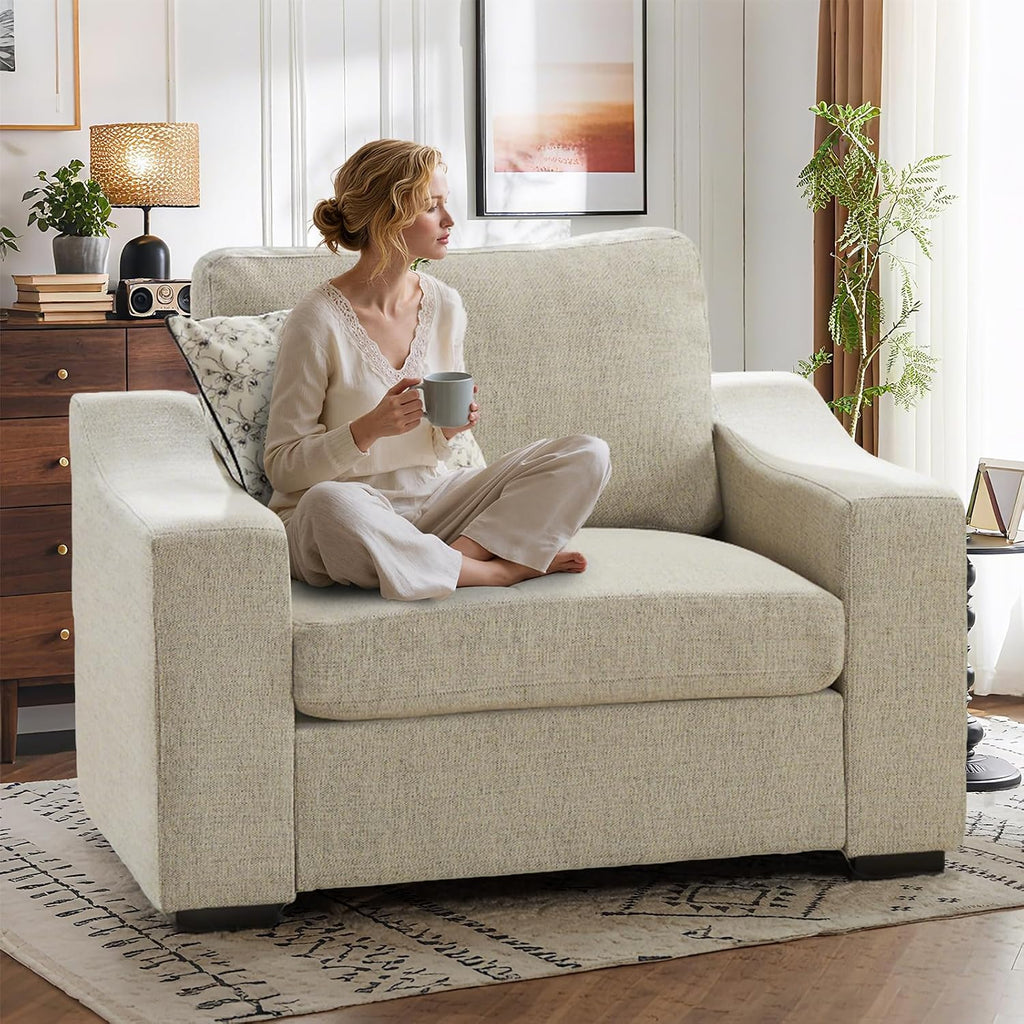 ELUCHANG 47' W Oversized Accent Chairs Set of 2, Linen Fabric Modern Chair with Deep Seat, Comfy Upholstered Large Armchair Sofa Chair and a Half, Reading Chair for Living Room Bedroom Office,Oatmeal