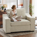 ELUCHANG 47' W Oversized Accent Chairs Set of 2, Linen Fabric Modern Chair with Deep Seat, Comfy Upholstered Large Armchair Sofa Chair and a Half, Reading Chair for Living Room Bedroom Office,Oatmeal