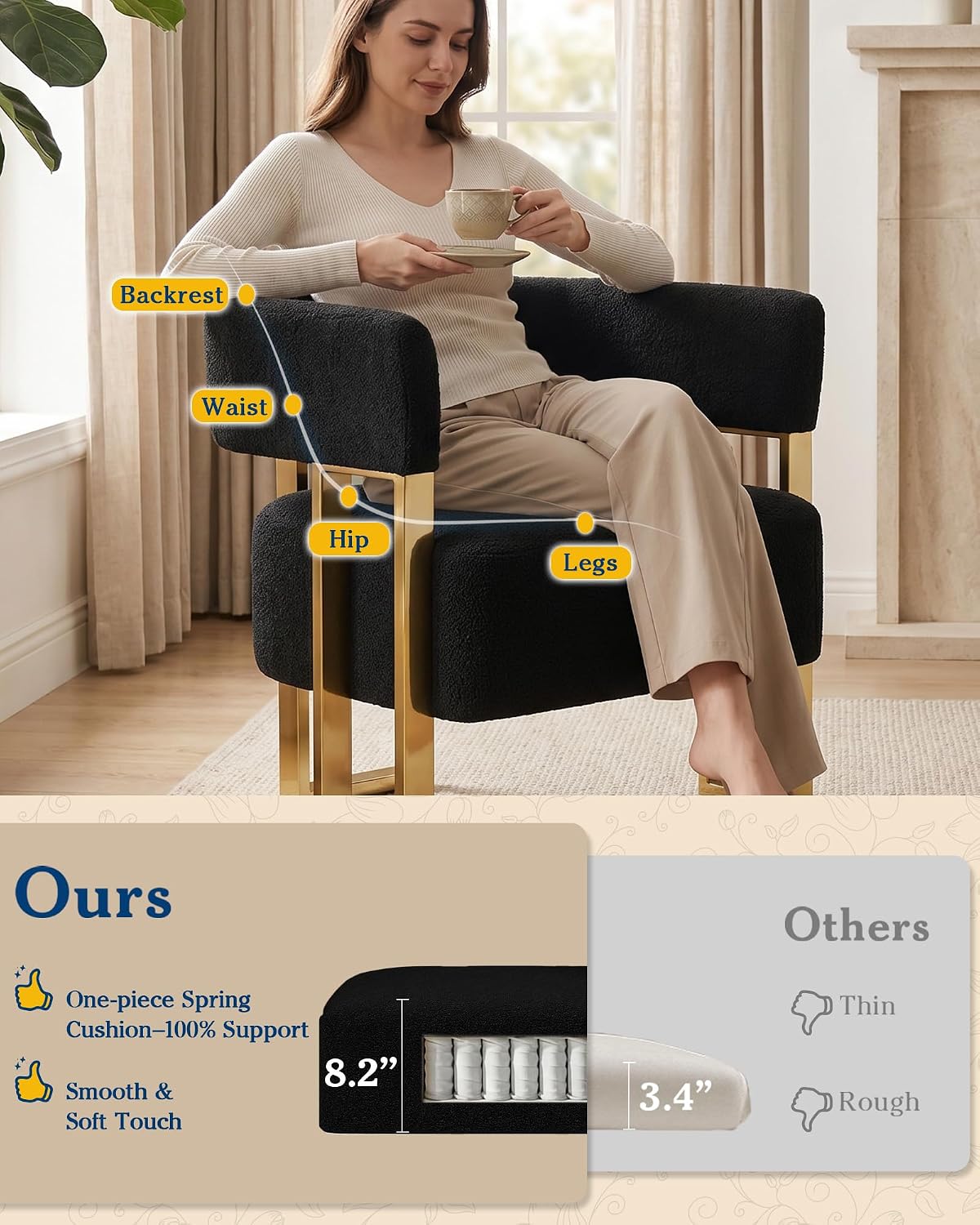 AODAILIHB Mid Century Sherpa Boucle Accent Chair Set of 2, Modern Armchair Black Bucket Chair Comfy Side Chair Arm Chairs for Living Room, Office, Club, Reading Nook (2, Black)