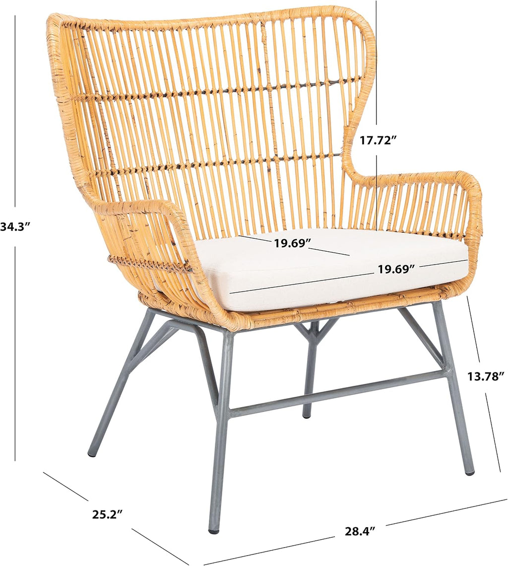 SAFAVIEH Home Collection Lenu Rattan White Cushion Accent Chair, Natural/Black (ACH6510B)
