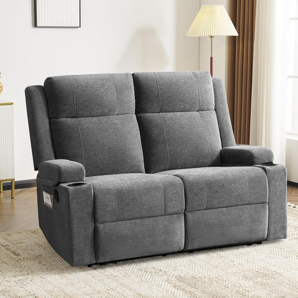 Loveseat Recliner, Double Recliner Loveseat with Adjustable Footrest & Cup Holder, Wall Hugger Recliner for Living Room & Home Theater & RV(Gray)