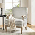 HULALA HOME Mid-Century Modern Accent Chair, Upholstered Living Room Lounge Chair, Lounge Armchair with Romantic Stripes & Solid Wood Legs, Living Room Bedroom Single Sofa Chair (Ivory)