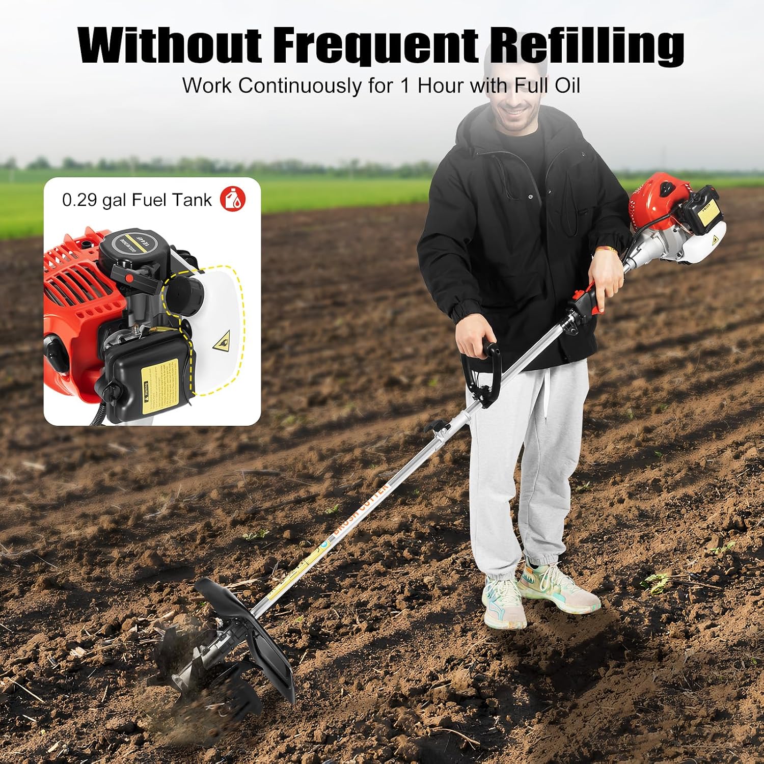 51.7CC Gas-Powered Tiller Cultivator, 2HP 2-Stroke Single Cylinder Rototiller with Air-Cooled System,Handheld Micro Tillage Ripper for Garden Lawn Digging