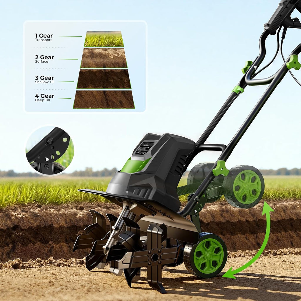 Electric Tiller for Gardening, 1800W 15A Garden Tiller Cultivator, 18' × 9' Rototiller with 24 Steel Tines, 400RPM Corded Tiller for Weeding, Gardening & Soil Cultivation