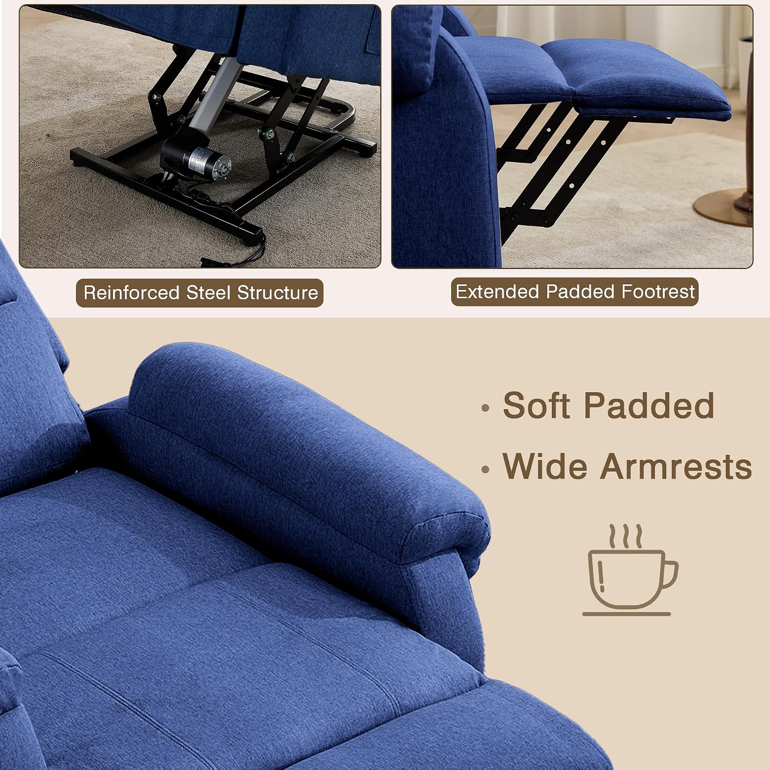 LOUVIXA Power Lift Recliner Chair Recliners for Elderly with Heat and Massage Recliner Chair for Living Room with Infinite Position and Side Pocket, USB Charge Port (Dark Blue)