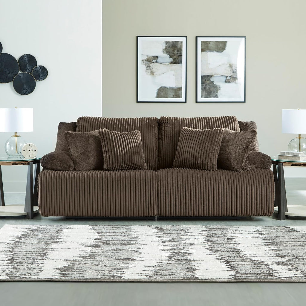 Signature Design by Ashley Top Tier Modern 2-Piece Reclining Sectional Loveseat with 4 Accent Pillows, Dark Brown