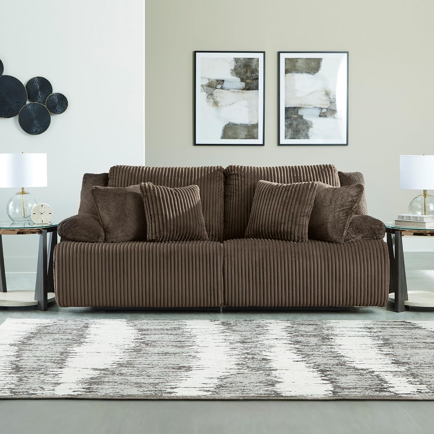 Signature Design by Ashley Top Tier Modern 2-Piece Reclining Sectional Loveseat with 4 Accent Pillows, Dark Brown
