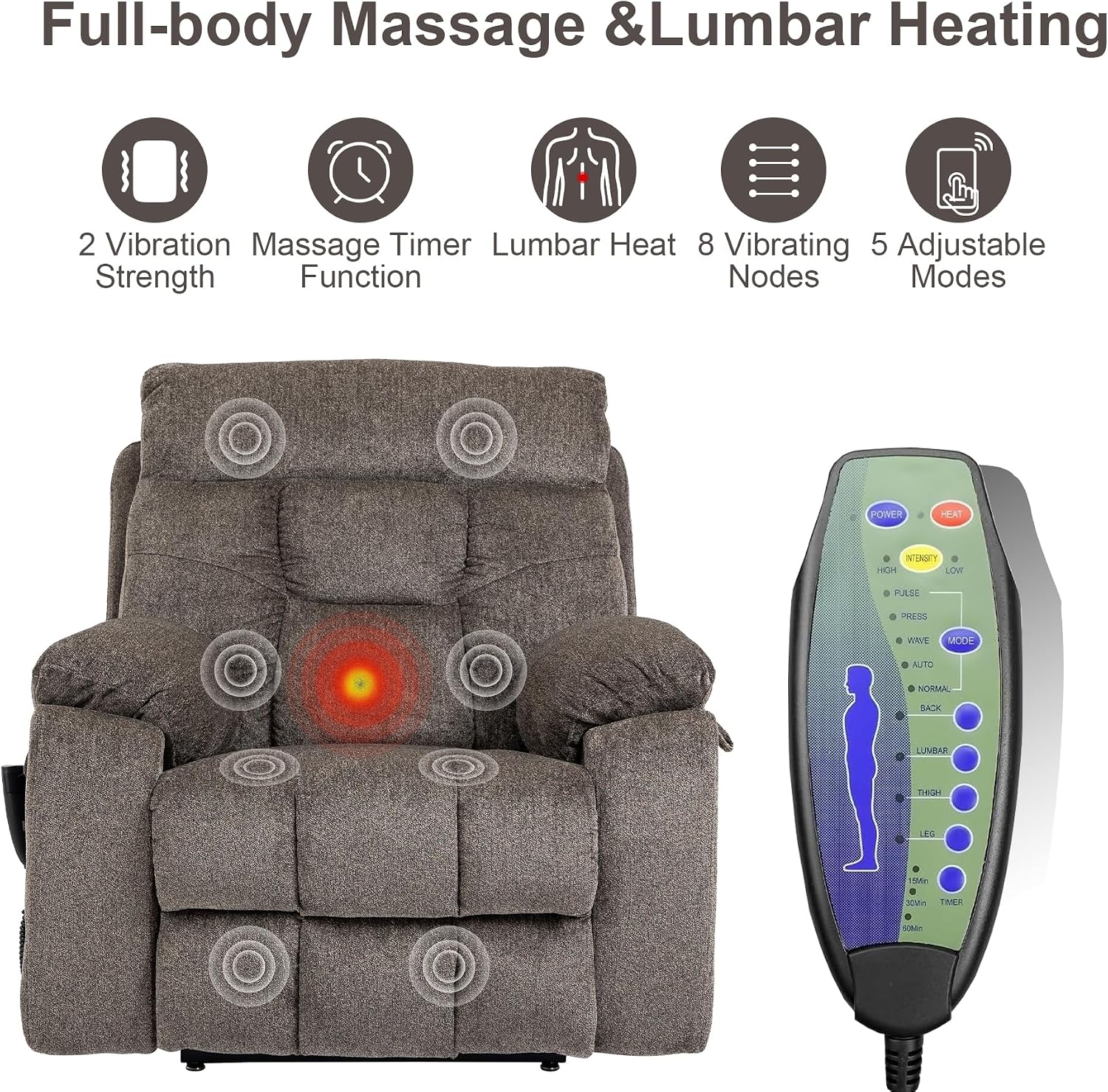 Oversized Lift Recliner Chair for Big and Tall Elderly, 26' Extra Wide Seat Power Lift Recliners with Heat and Massage, Dual Motor Electric Lay Flat Living Room Sofa with Lumbar Pillow