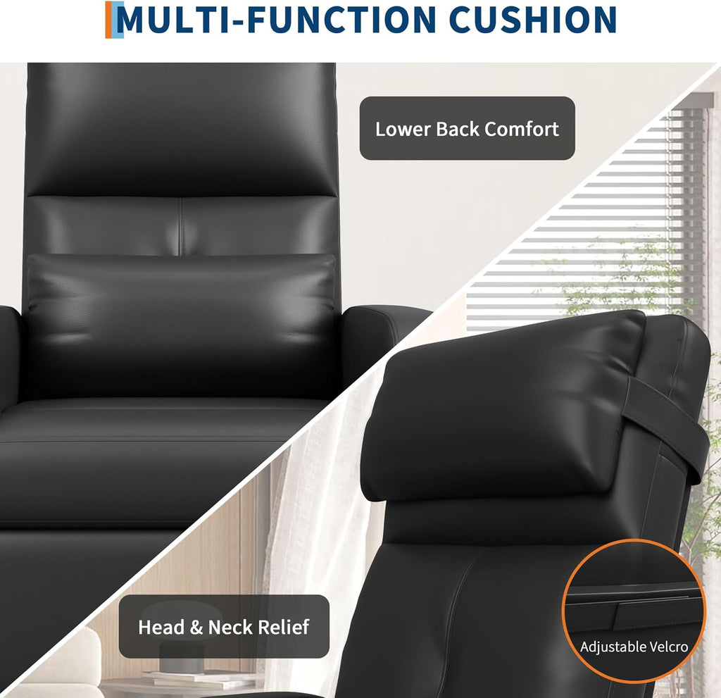 Power Recliner Chair, Electric Recliner with Memory Function & USB Port, Overstuffed PU Leather Living Room Chair with Side Pockets, Ergonomic Home Theater Seating Black