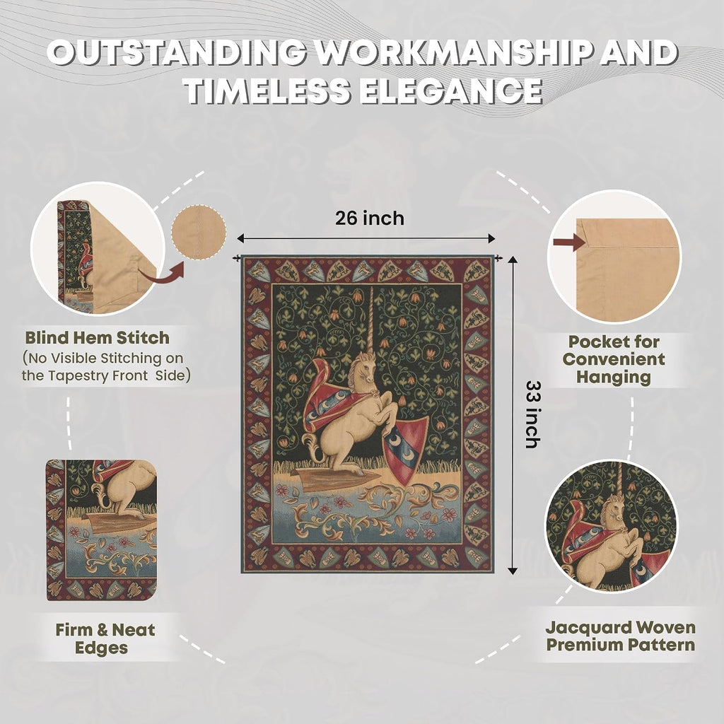 Charlotte Home Furnishings Inc. C Unicorn Medieval Italian Tapestry Wall Hanging 33 X 26 Inch Viscose Cotton And Polyester Blend Wall Art Woven In Italy Perfect For Home Decor And Wall Decor