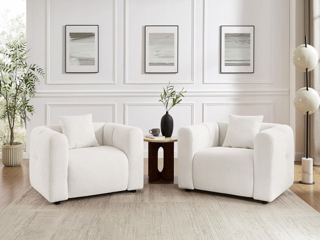 VANOMi 42' W Oversized Armchair, Modern Boucle Accent Chair with Pillow, Comfy Living Room Chairs for Reading, Office, Apartment, White