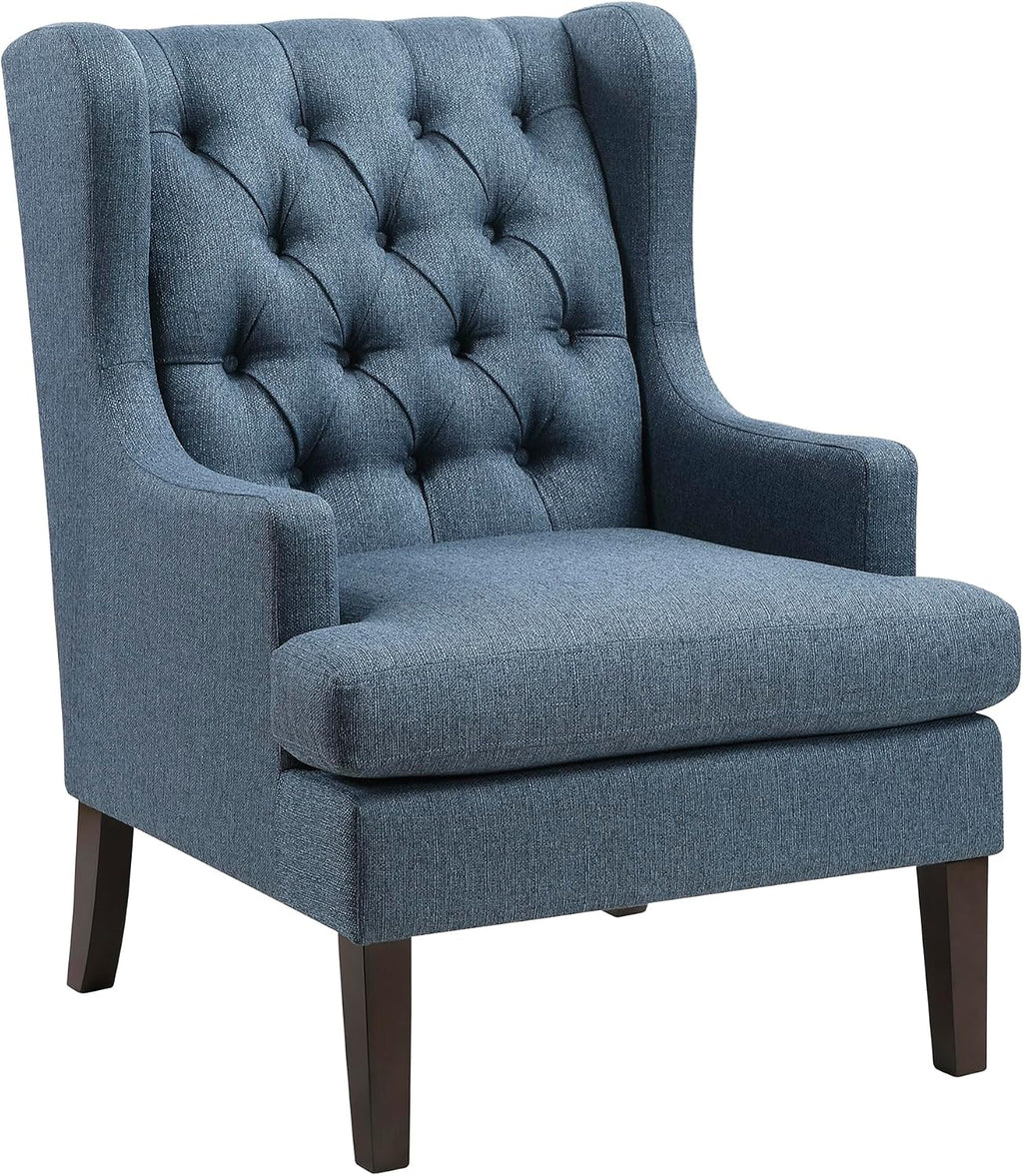 Lexicon Living Room Accent Chair, Textured Fabric Upholstered Reading Chair, Button-Tufted, High Wingback for Living Room/Bedroom/Office, Blue