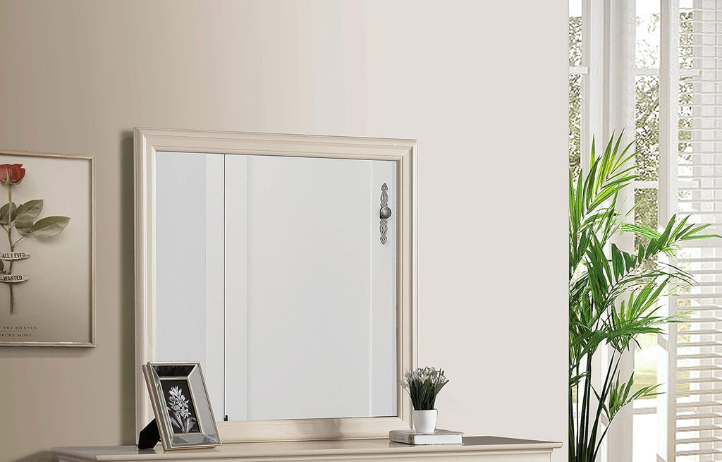 Glory Furniture Louis Phillipe Wood Veneer Bedroom Mirror in Beige