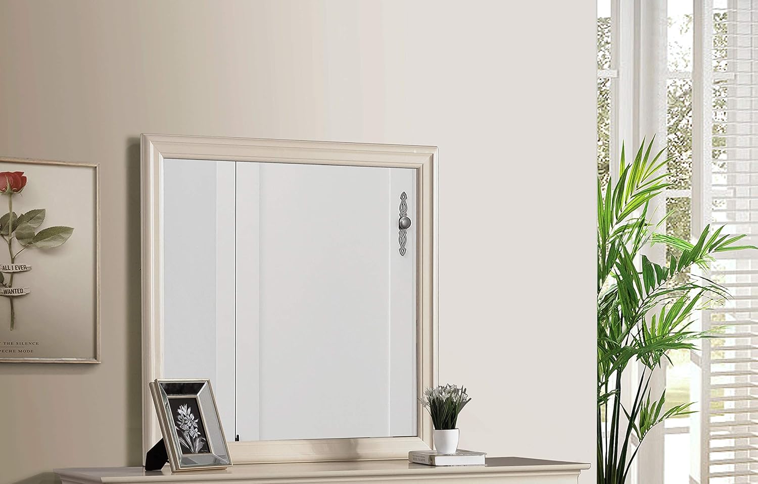 Glory Furniture Louis Phillipe Wood Veneer Bedroom Mirror in Beige
