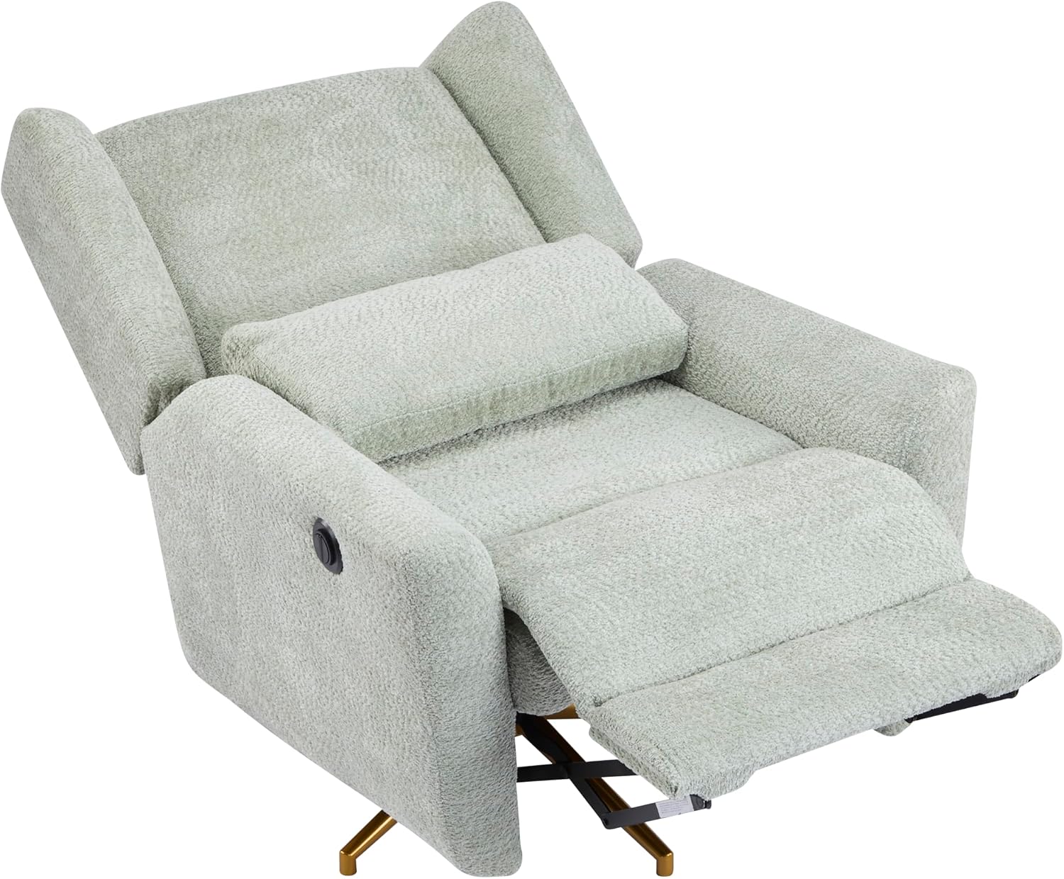 Christopher Knight Home Dolia Boucle Upholstered 360° Swivel Chair, Push-Back Power Recliner Chair, Iron Recliner Sofa with Rotation, Living Room Lounge Sofa, Adjustable Backrest, Gold+Light Green
