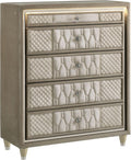 Coaster Home Furnishings - Lorient - Wood and Velvet - 5-Drawer Chest with Built-in LED Lighting, Crystal Knobs and English Dovetail Joinery - Bedroom - Ivory and Camel - 222665