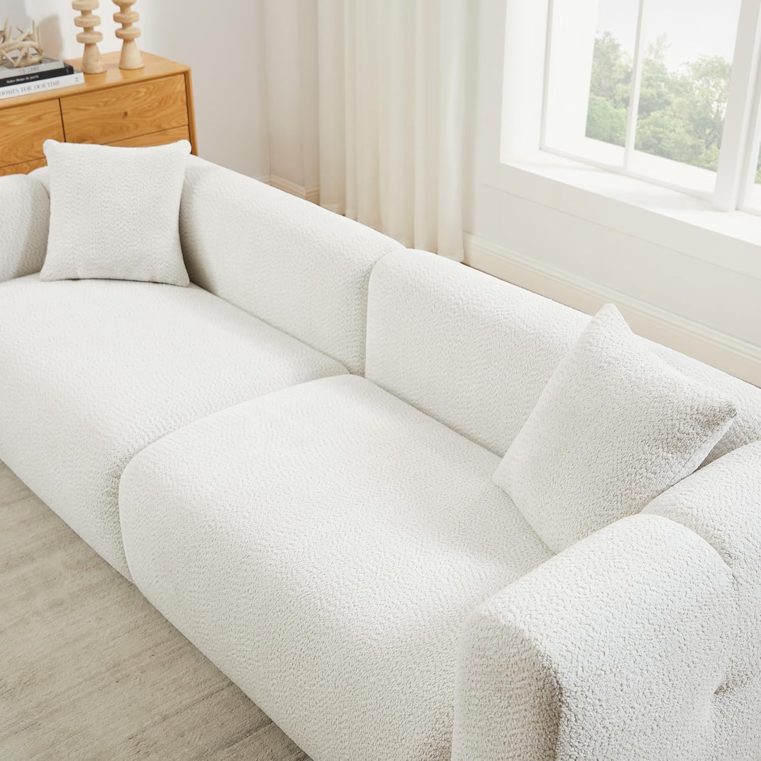 VANOMi Living Room Furniture Sets of 3, Modern Boucle Sofa and Chairs Sets with Single Cozy Oversized Armchair & 2 PC 95' W Large Loveseat Sofa for Living Room, Office, Apartment, White