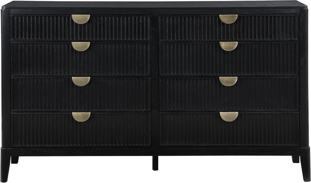 Coaster Home Furnishings - Brookmead - Wood - 8-Drawer Dresser with Fluted Drawer Fronts, Gold Half-Moon Pulls, Felt-Lined Top, Tapering Legs, Transitional Style - Bedroom - Black - 224713