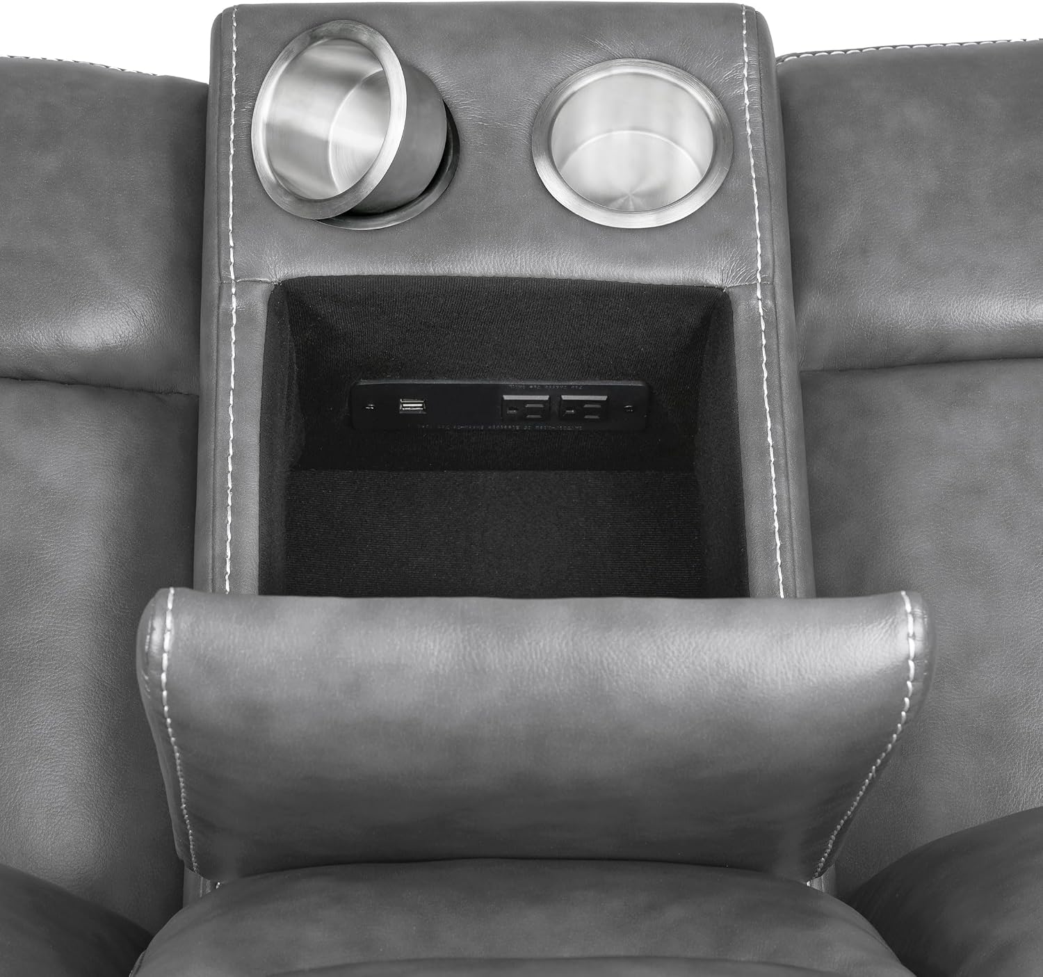 Coaster Home Furnishings - Conrad - Faux Leather Upholstered Padded Arm Glider Loveseat with Cup Holders, USB Port, Storage Drawer, and Power Outlet - Living Room & Home Theater - Gray - 650355