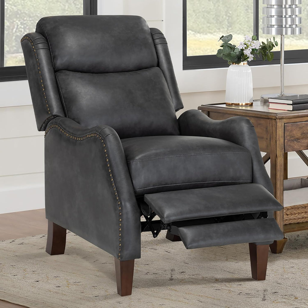 KISLOT Leather Pushback Recliner Faux Armchair with Rivet Decoration Single Sofa Accent Chair for Living Room Bedroom