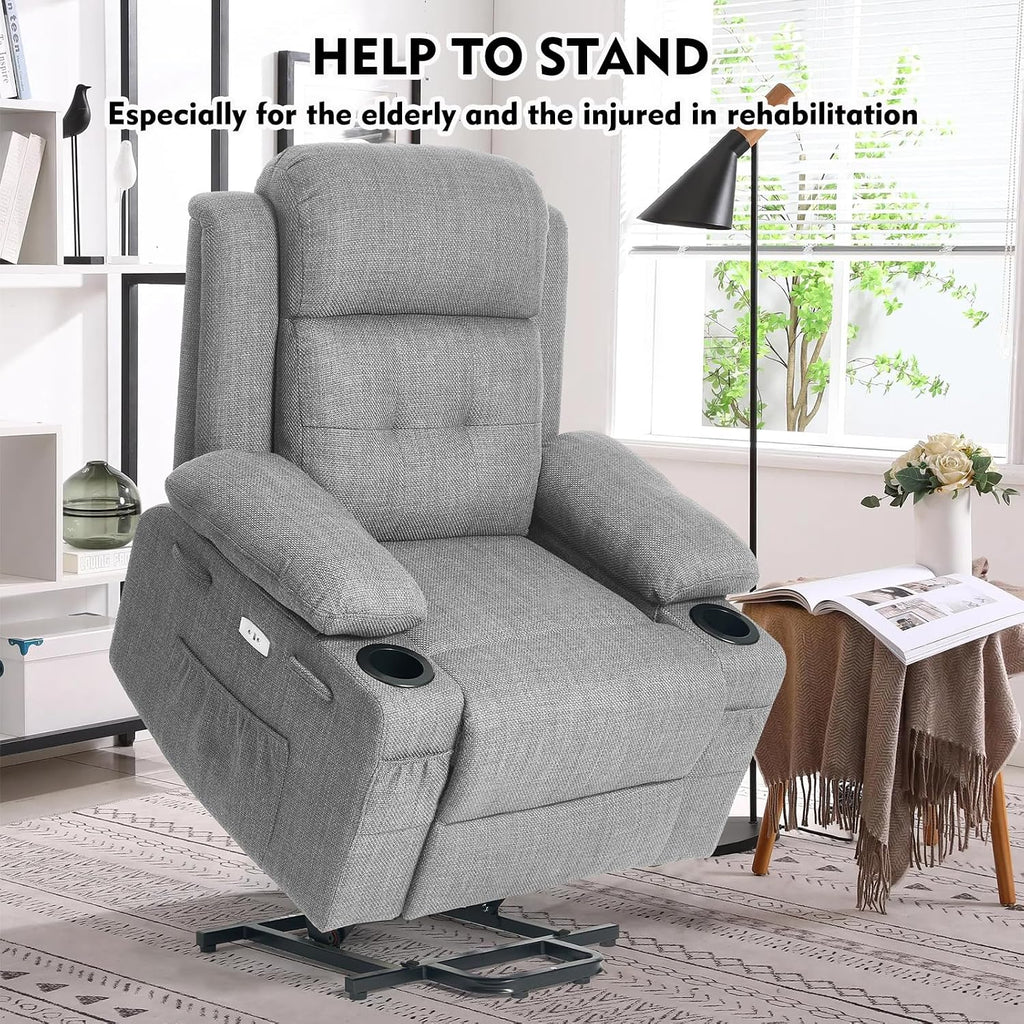 Polar Aurora Power Lift Chair for Elderly,Electric Recliner Chair with Heating and Vibrating Massage,Living Room Chair with Adjustable Back,Thickened armrest,USB Ports,2 Cup Holders,Gray