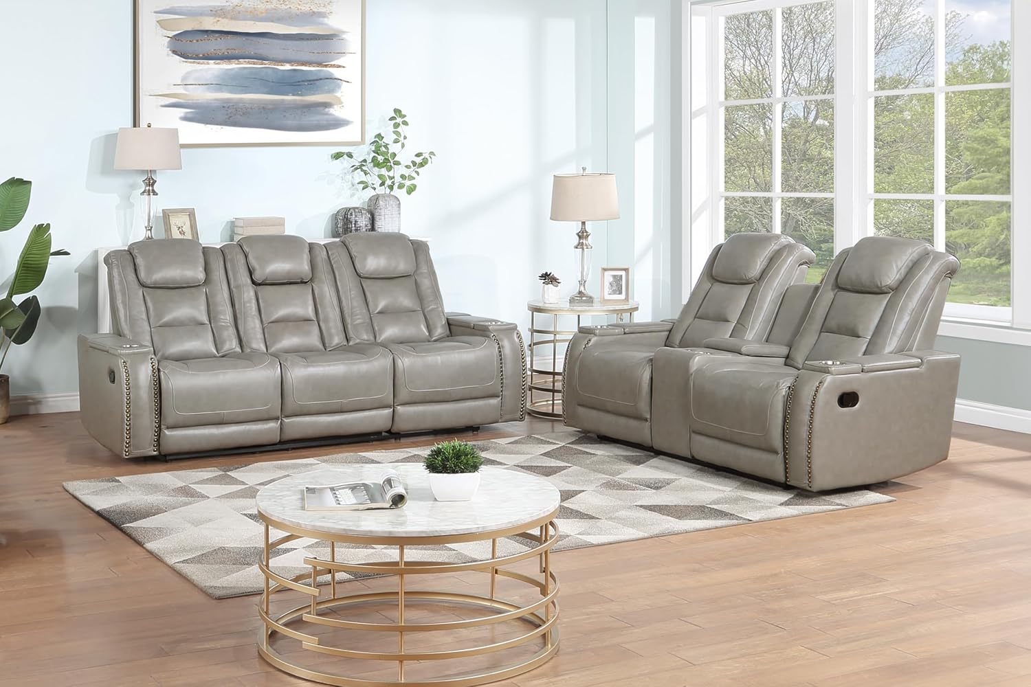 New Classic Furniture Breckenridge 2-Piece Leather Upholstery Manual Reclining Livingroom Set in Gray