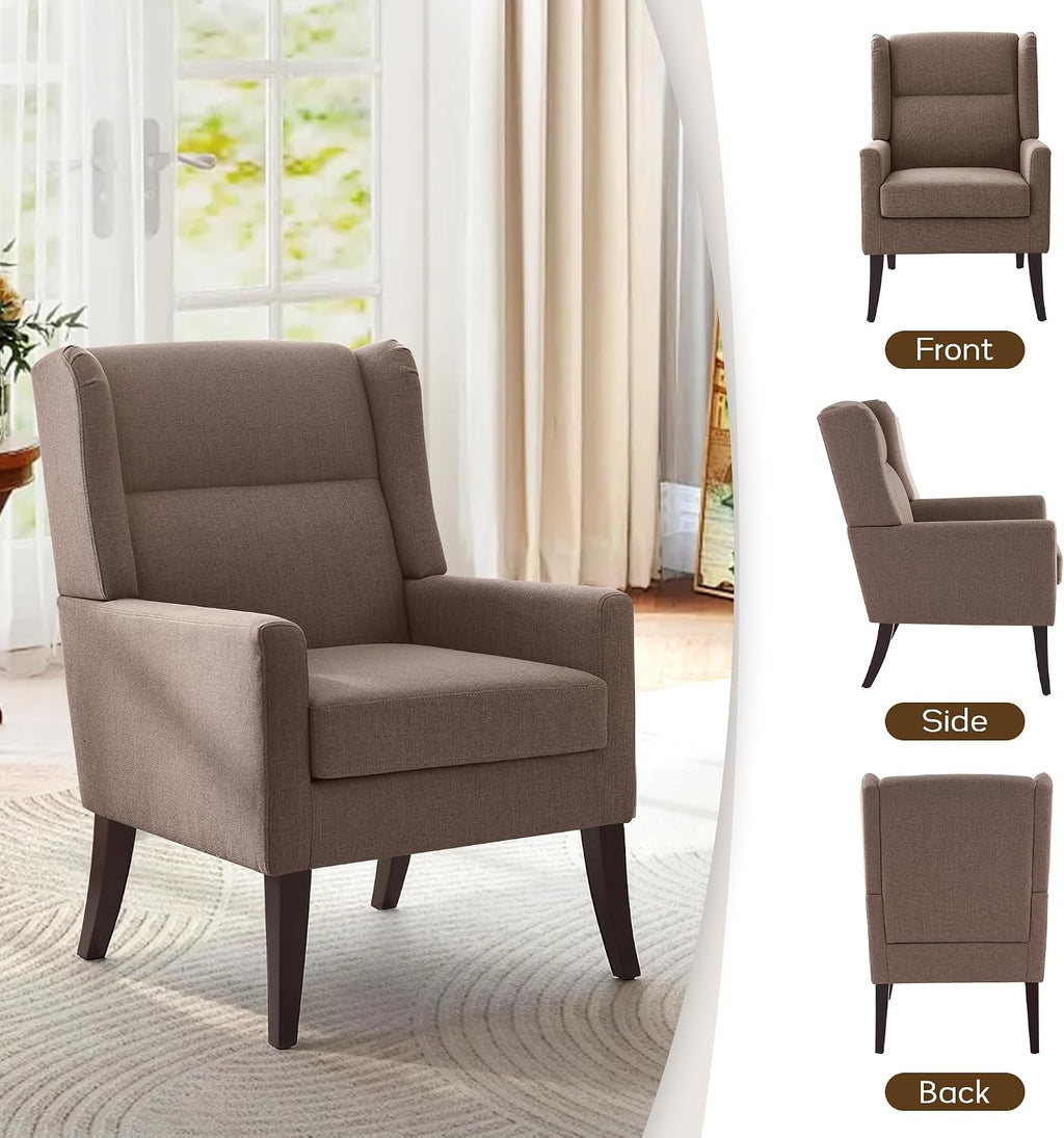 Zihanhome High Back Living Room Chairs,Accent Chairs Set of 4,Mid Century Modern Accent Chair, Comfy Reading Chair, Upholstered Armchair with Wooden Legs for Living Room, Bedroom, Apartment (4,Brown)