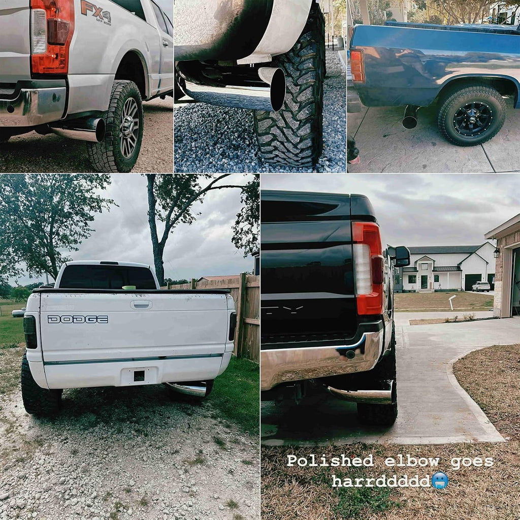 Exhaust Tip, 5 Inch Diesel Exhaust Tip Elbow Tip with a Clamp, 5'' Inlet 8'' Outlet Chrome Exhaust Tip for Pickups, Trucks and Cars